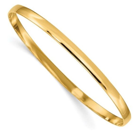 14K Gold 4 mm Half Round 7 3/4" Slip on Bangle, Brand new from Manufacturer - Picture 1 of 13